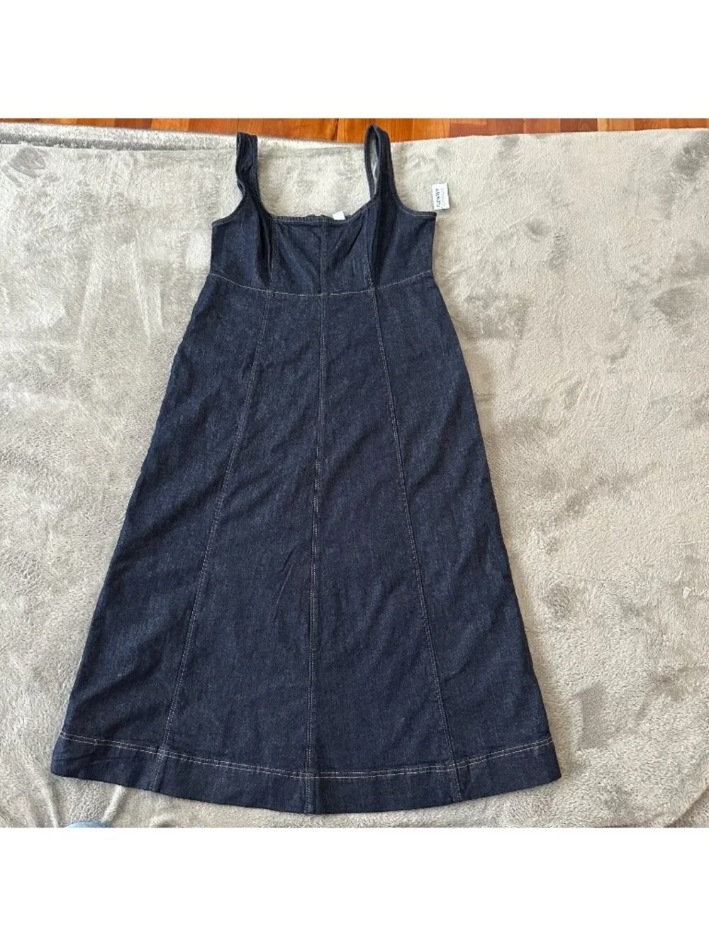 NWT Old Navy Denim Jumper Sleeveless Midi Dress Women's MEDIUM Dark Wash - Picture 1 of 6